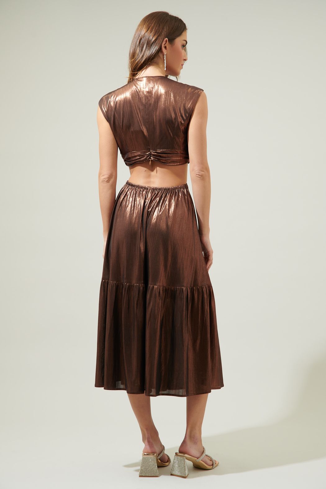 Marbella Metallic Cut Out Midi Dress - D703