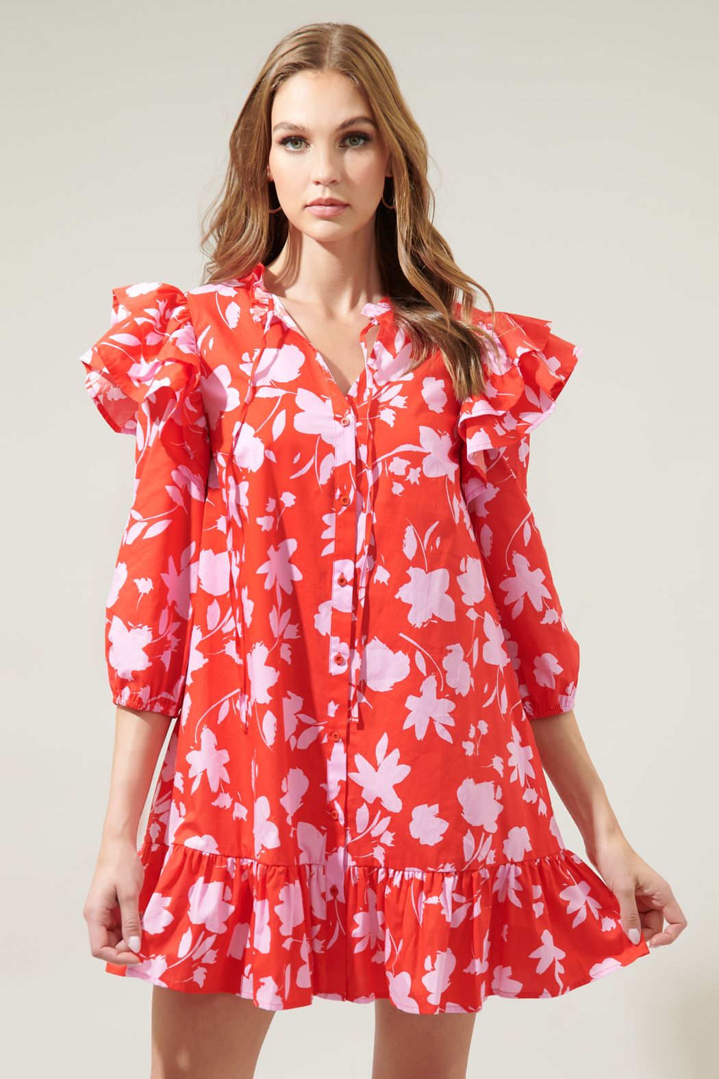 Sunset Floral Sammy Ruffle Drop Waist Dress - A717