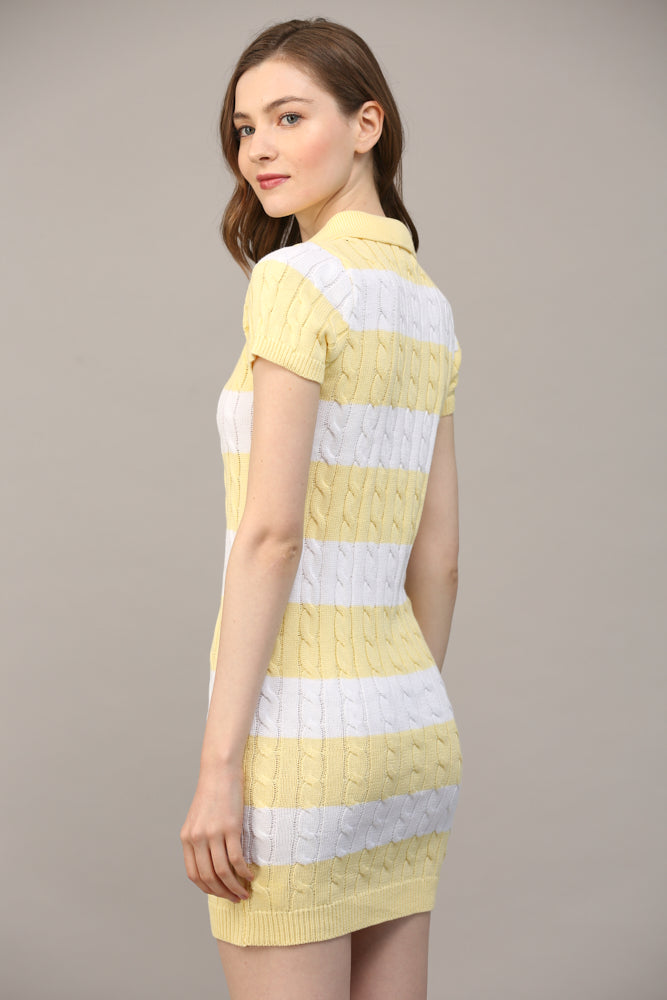 Stripe Polo Collar Short Slv Sweater Dress - J411