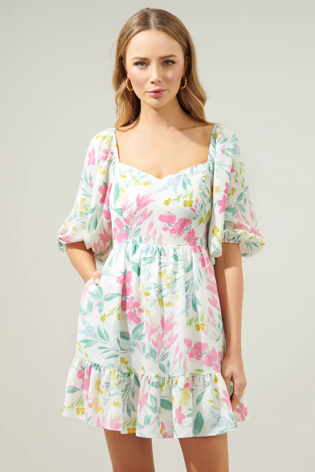 Jacinda Floral Scotia Puff Sleeve Babydoll Dress - A706