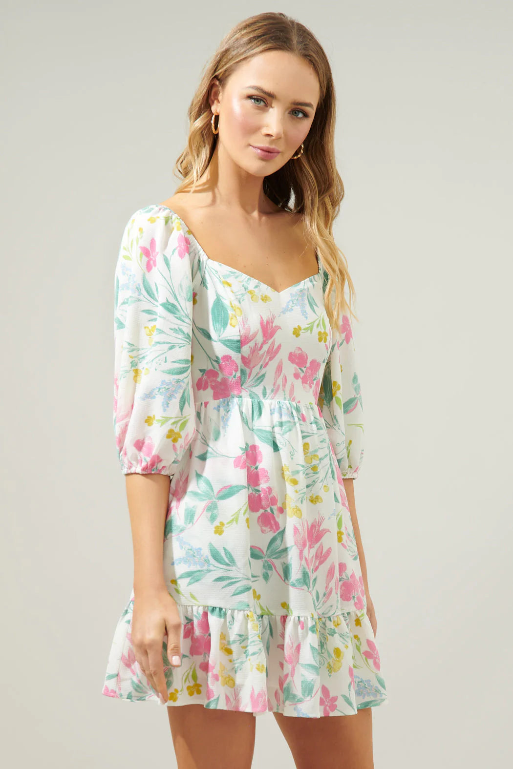 Jacinda Floral Scotia Puff Sleeve Babydoll Dress - A706