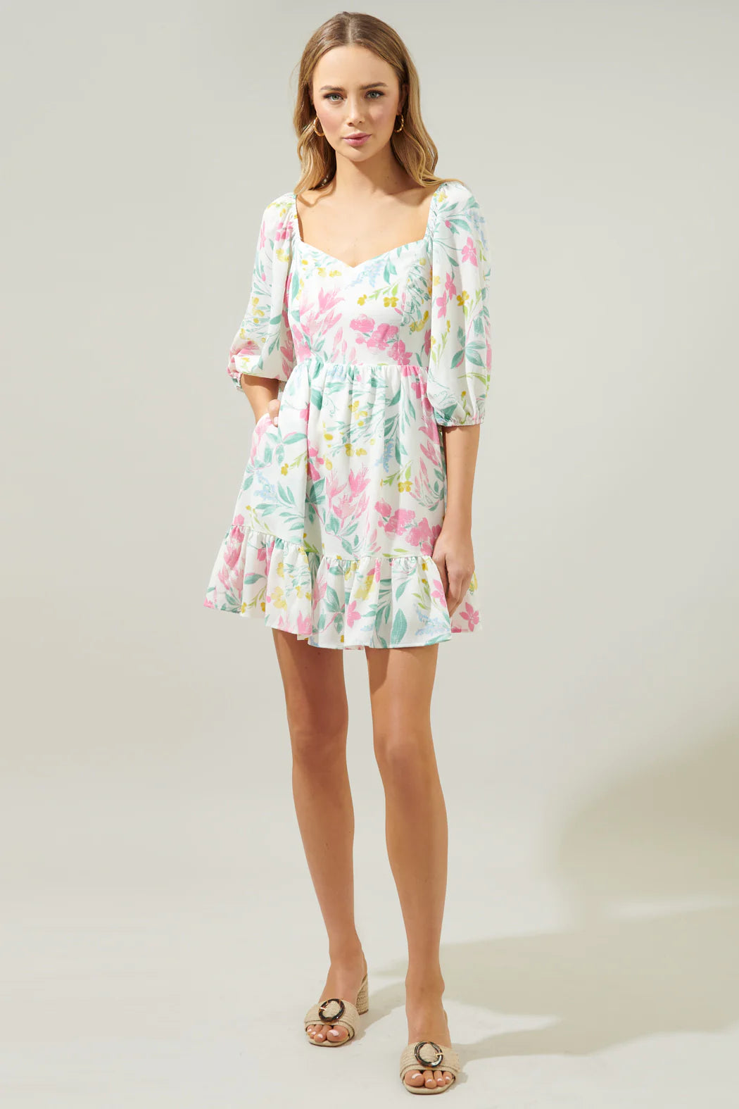 Jacinda Floral Scotia Puff Sleeve Babydoll Dress - A706