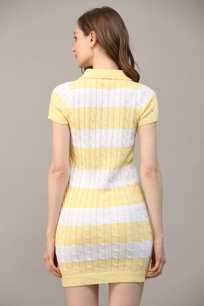 Stripe Polo Collar Short Slv Sweater Dress - J411