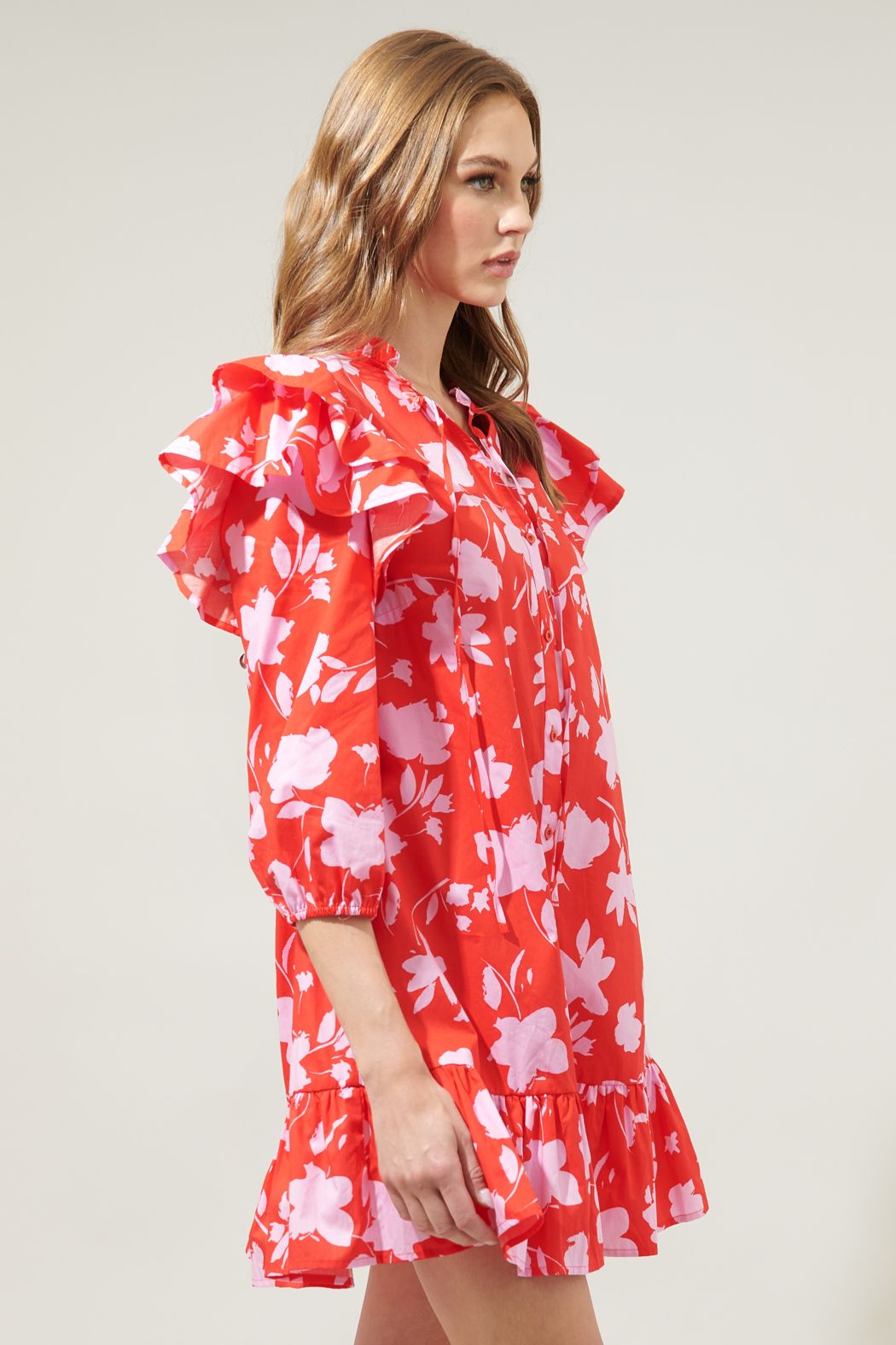 Sunset Floral Sammy Ruffle Drop Waist Dress - A717