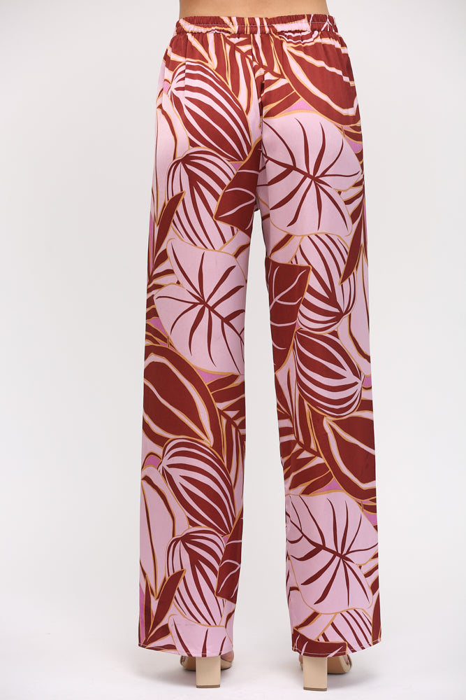 TROPICAL PRINT SATIN WIDE LEG PANTS J503