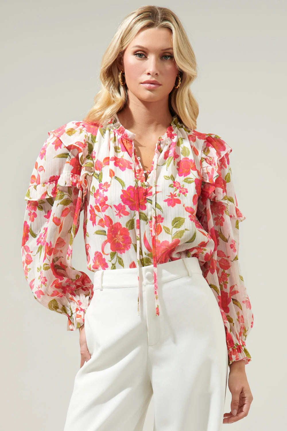 Belle Anse Floral Marquette Henley Blouse A601