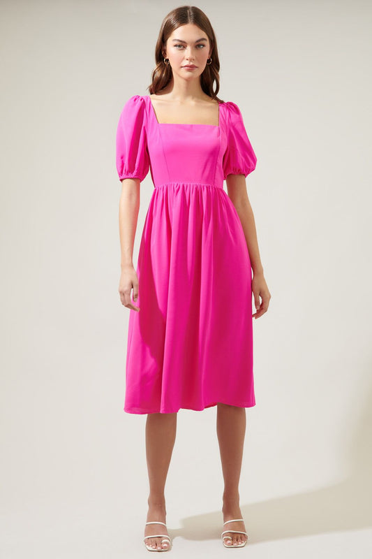 Yvonne Puff Sleeve Midi Dress - D704