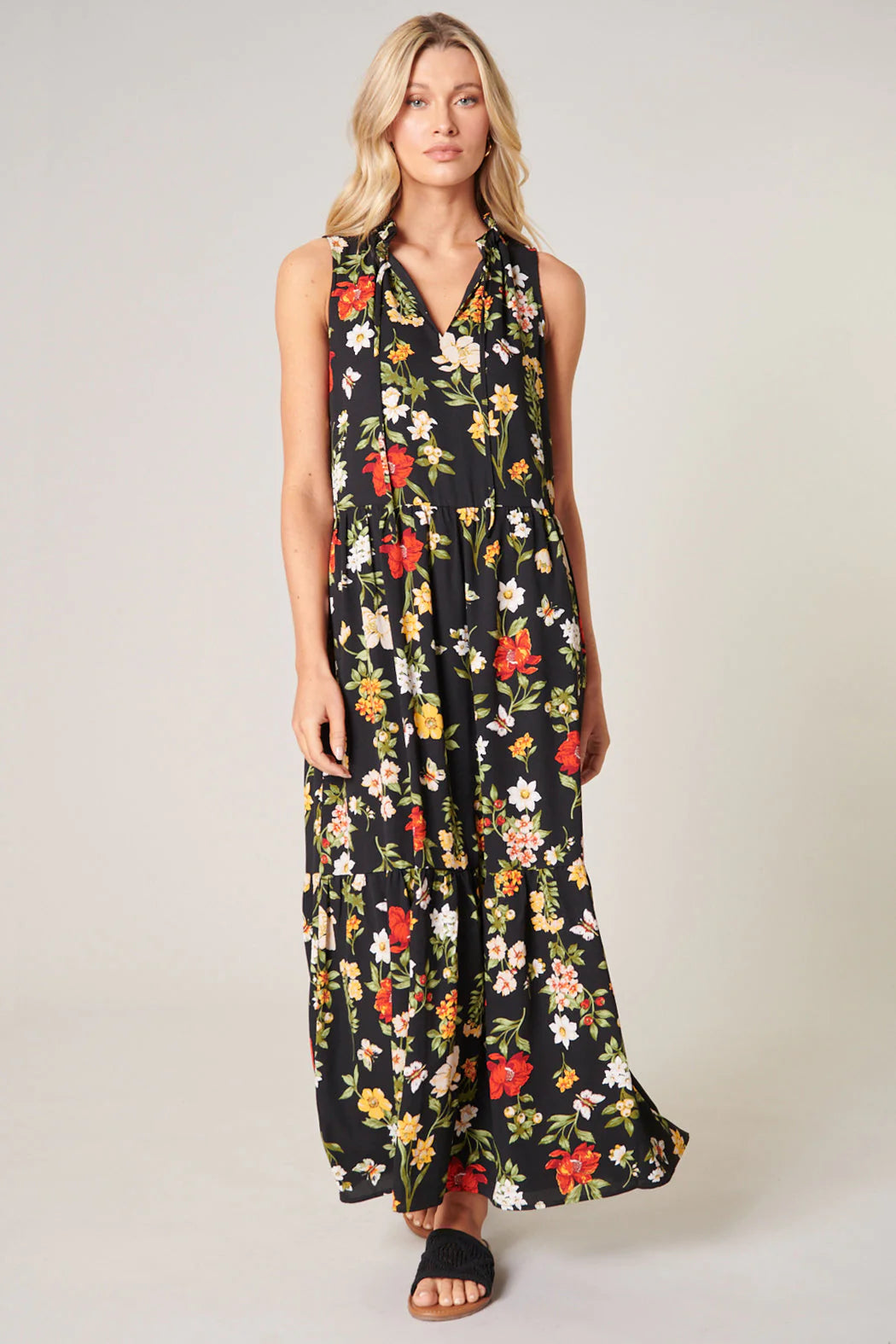 Willa Split Neck Tiered Maxi Dress - C403