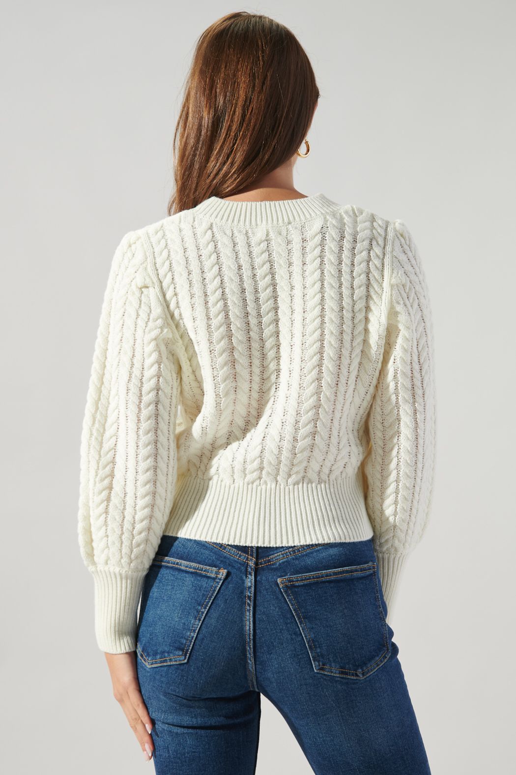 Ashtyn Cable Knit Balloon Sleeve Cropped Sweater - 592B