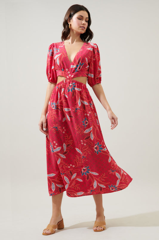 Sable Paisley Terranea Cut Out Midi Dress - A714