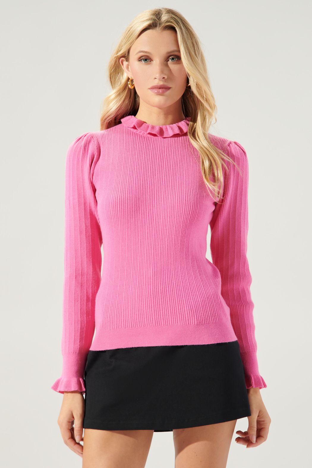 Joeylyn Ribbed Ruffle Sweater Top - D412