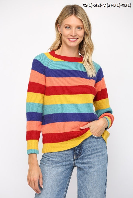 MULTI COLOR STRIPE PULLOVER SWEATER - 767FD