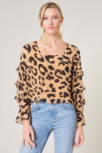 Java Leopard Francois Ruffle Square Neck Top - B409