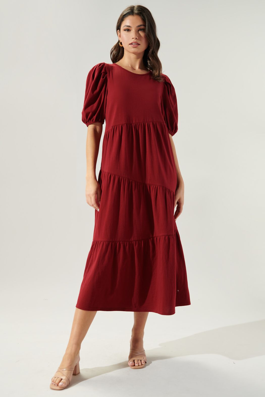 Piper Cotton Knit Asymmetrical Tiered Midi Dress - A508