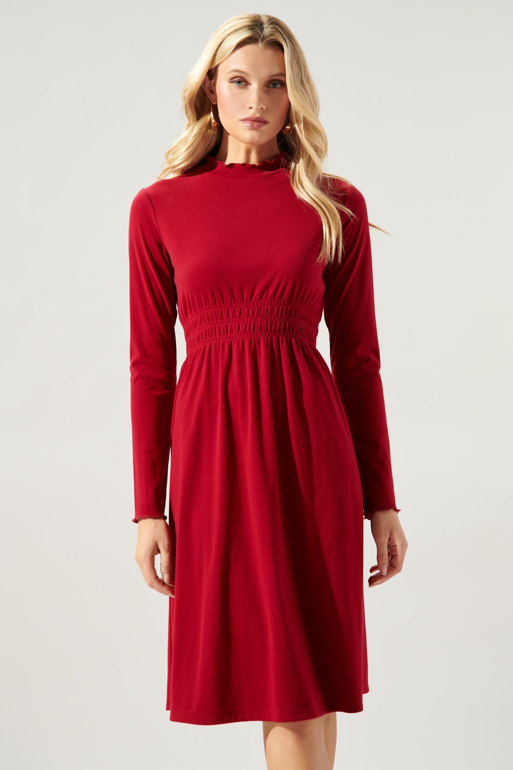 Preslie Mock Neck Smocked Waist Dress - D109