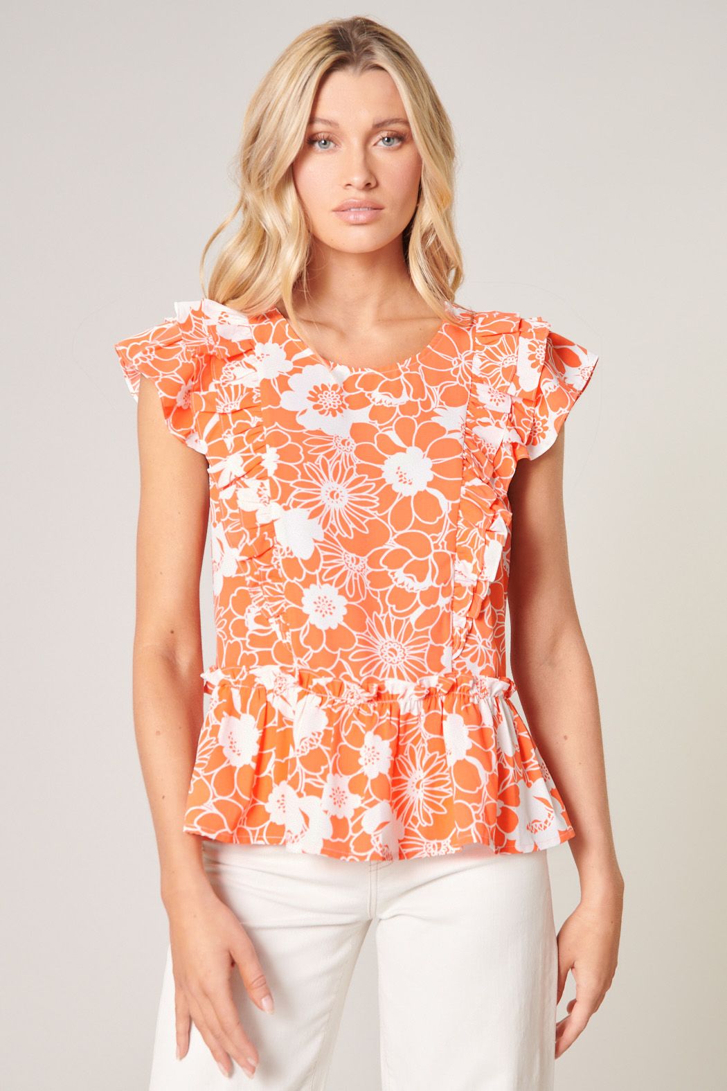 Leia Apricot Floral Kindred Peplum Top - 543A