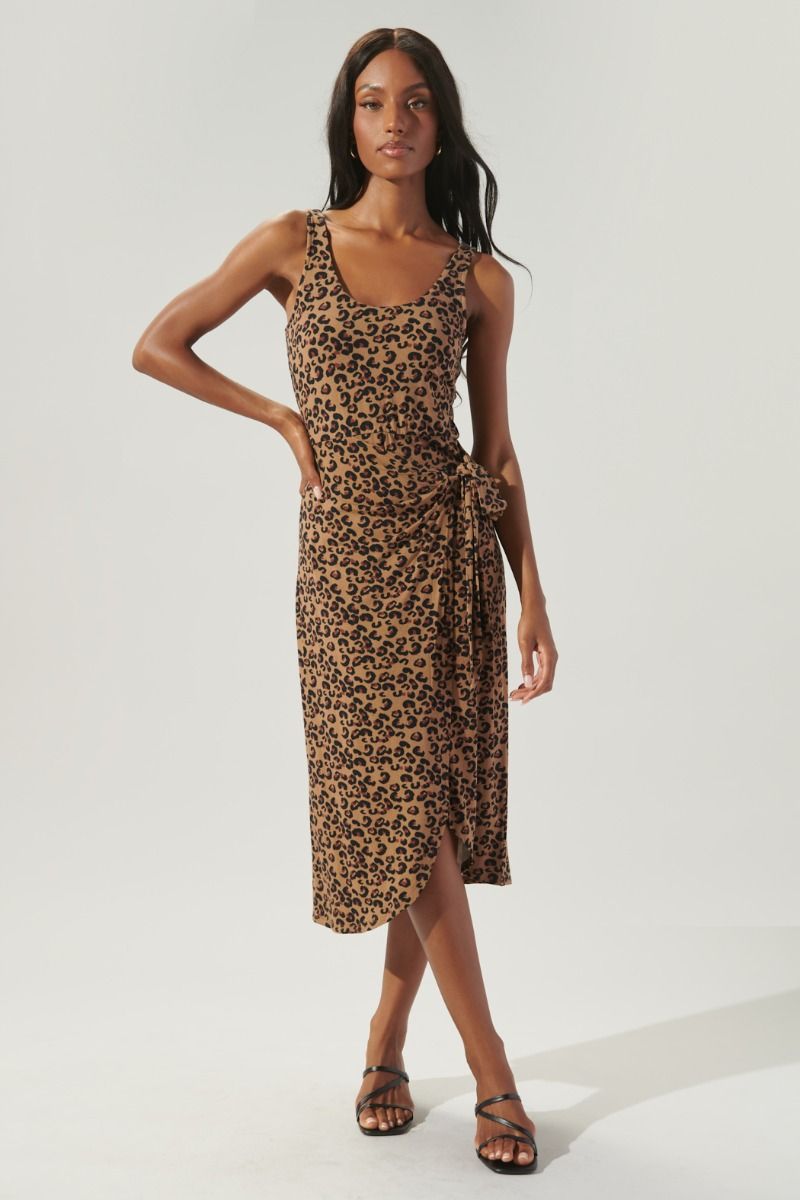 Lea Leopard Side Tie Jersey Knit Tank Dress - C103