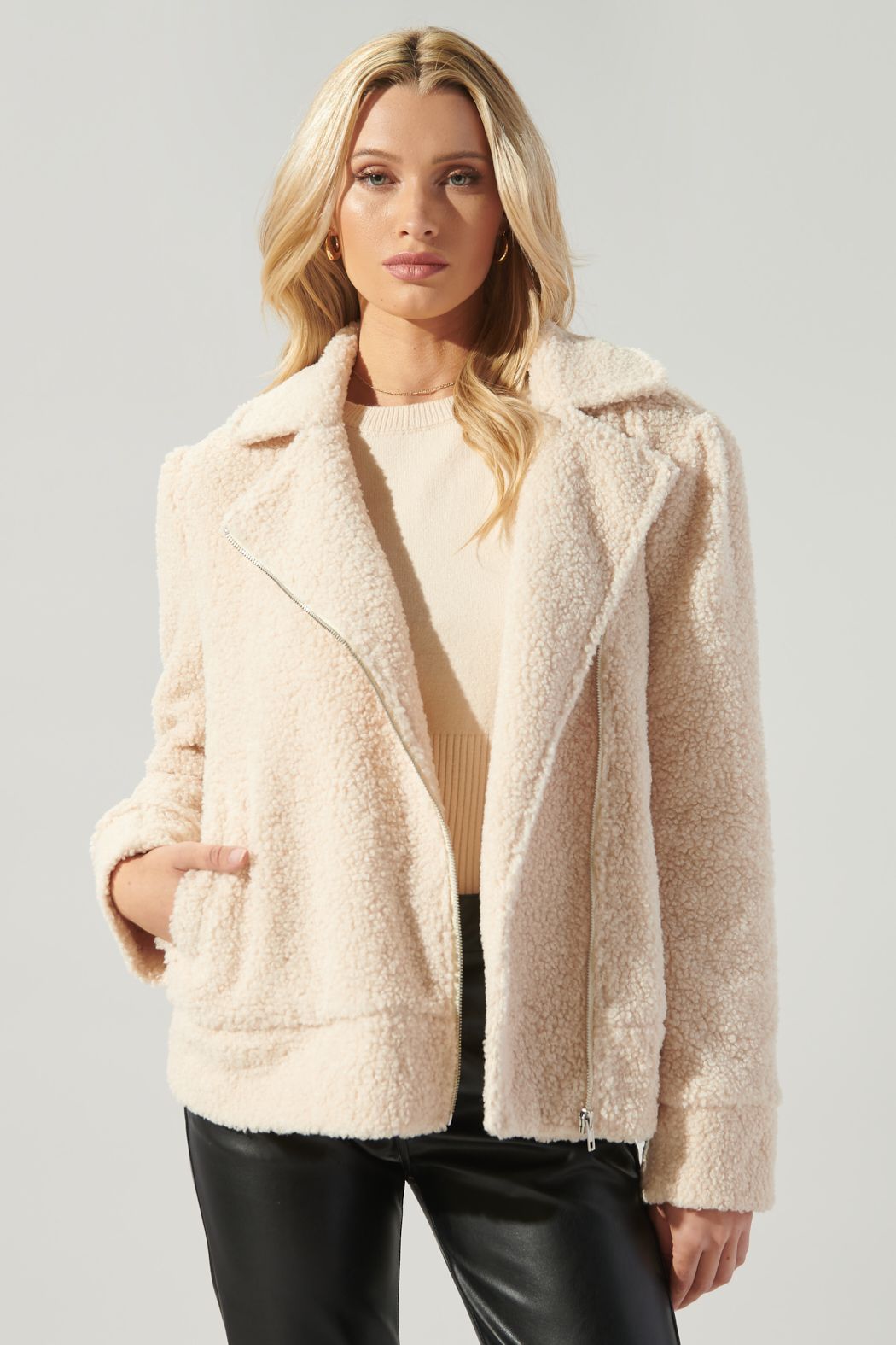 Rowan Faux Sherpa Moto Jacket - 530A