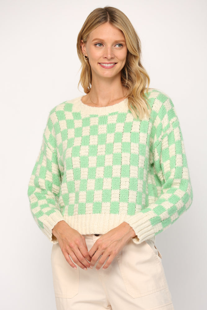 CHECKER PATTERN PULLOVER SWEATER - 653FC