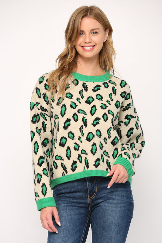 ANIMAL PATTERN JACQUARD KNITTED SWEATER - 564FA