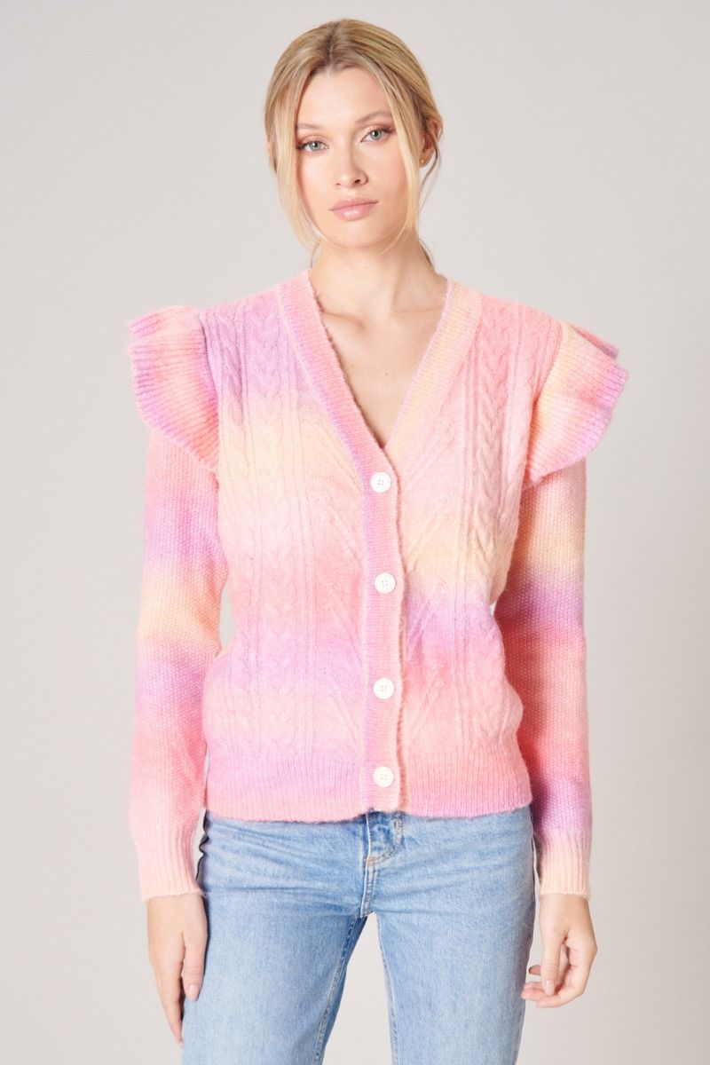 Cotton Candy Skies Ruffle Cable Knit Cardigan - C703