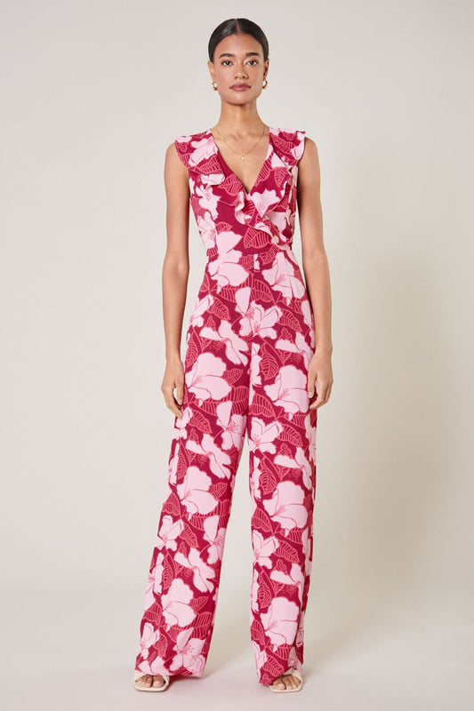 Ginger Berry Floral Sleeveless Surplice Jumpsuit - B108