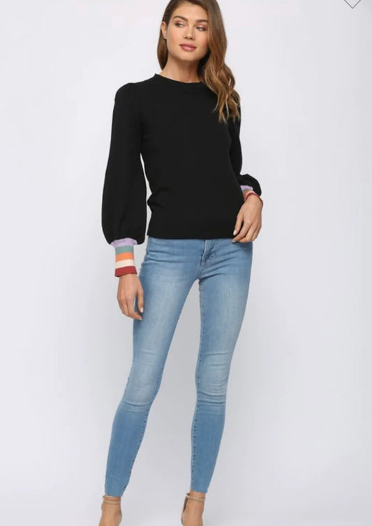 MULTI COLOR RIBBED BALLOON SLEEVE SWEATER - 603FB