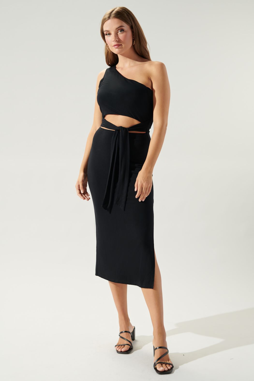 Leda Cut Out One ShoulderJersey Midi Dress - D104