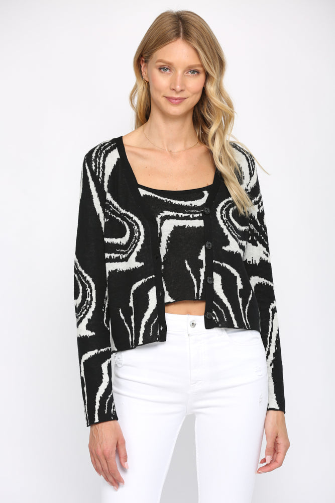 MARBLE PRINT CARDIGAN/TANK SET (2PCS) - 748FC