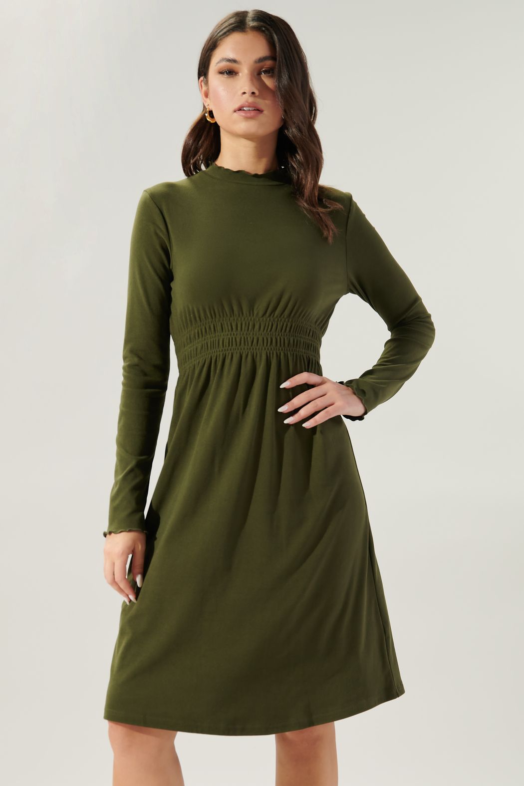 Preslie Mock Neck Smocked Waist Dress - D109