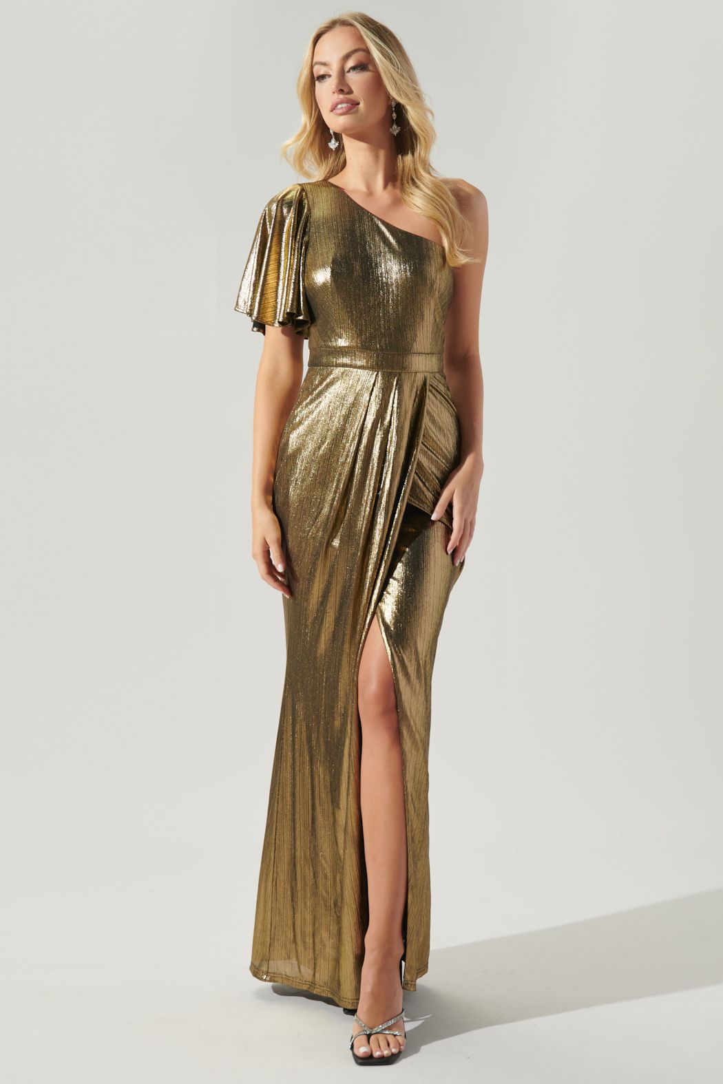 Primadonna Liquid Gold One Shoulder Maxi Gown - C214