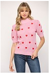 HEART EMBROIDERED SHORT SLEEVE SWEATER - 766FD