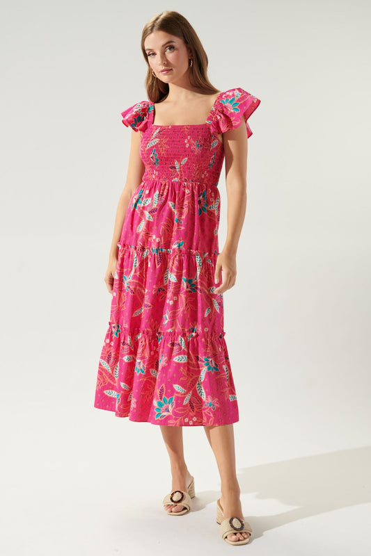 Sable Paisley Lou Smocked Tiered Midi Dress - D211