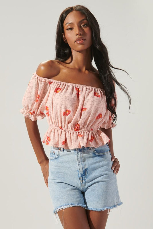 Besame Floral Edith Off the Shoulder Ruffle Top - A522