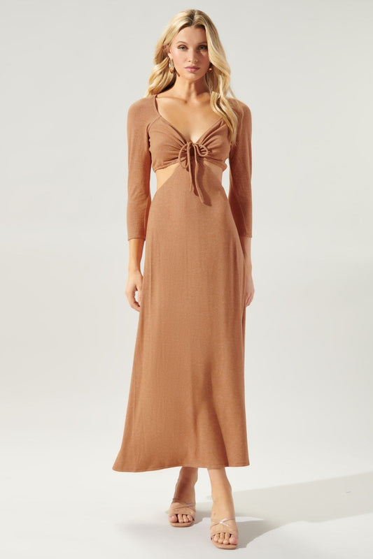 Neada Ruched Cut Out Knit Maxi Dress - A710