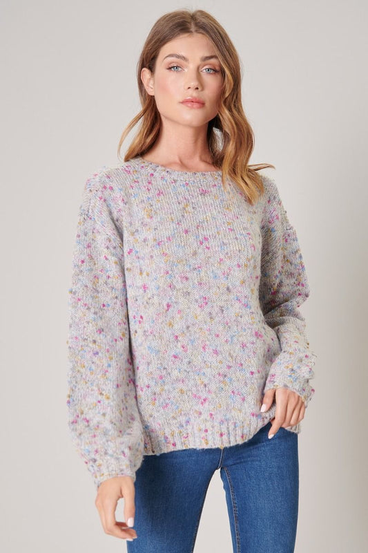 Confetti Speckled Oversized Crew Neck Sweater - 531-4A