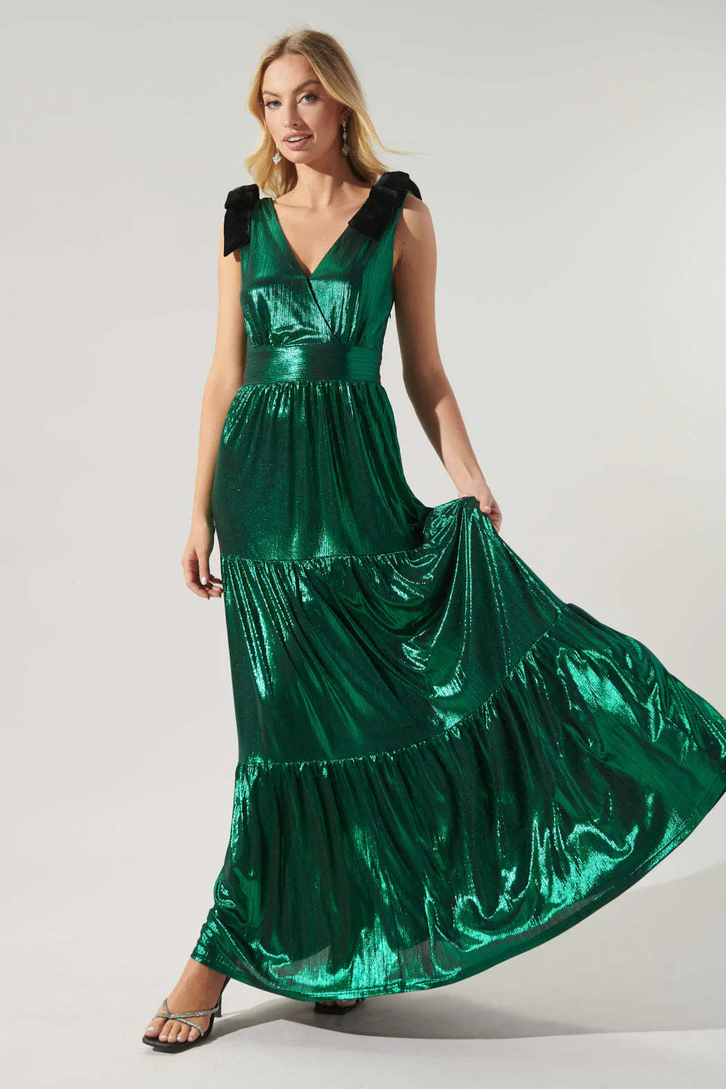 Cannes Liquid Satin Evening Tiered Maxi Dress - A406