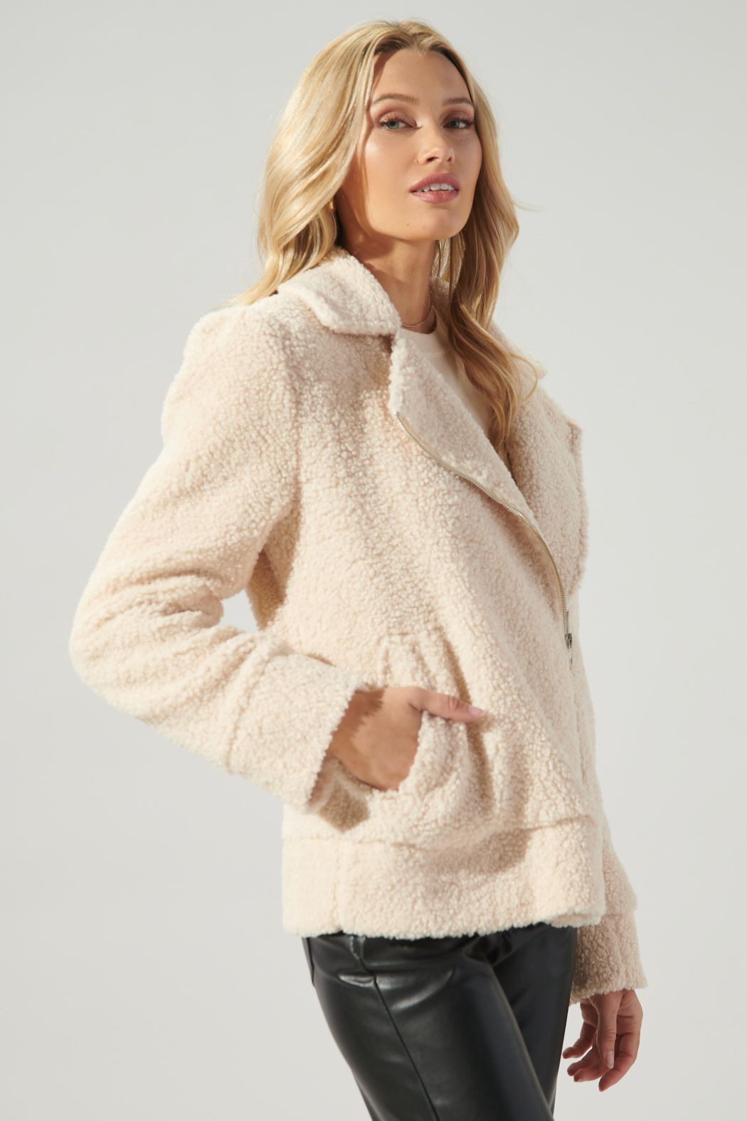 Rowan Faux Sherpa Moto Jacket - 530A