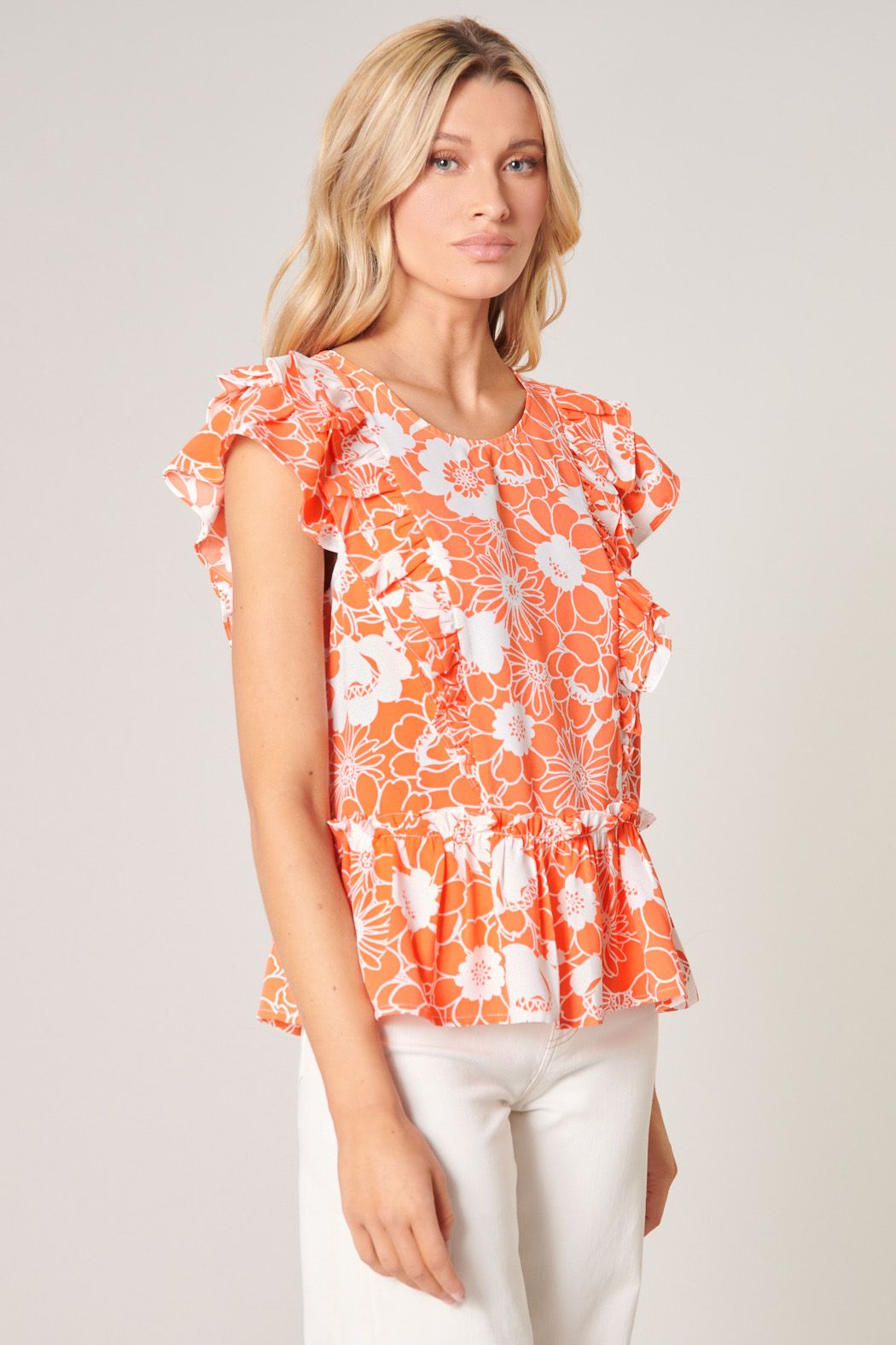 Leia Apricot Floral Kindred Peplum Top - 543A