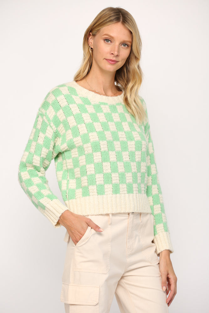 CHECKER PATTERN PULLOVER SWEATER - 653FC