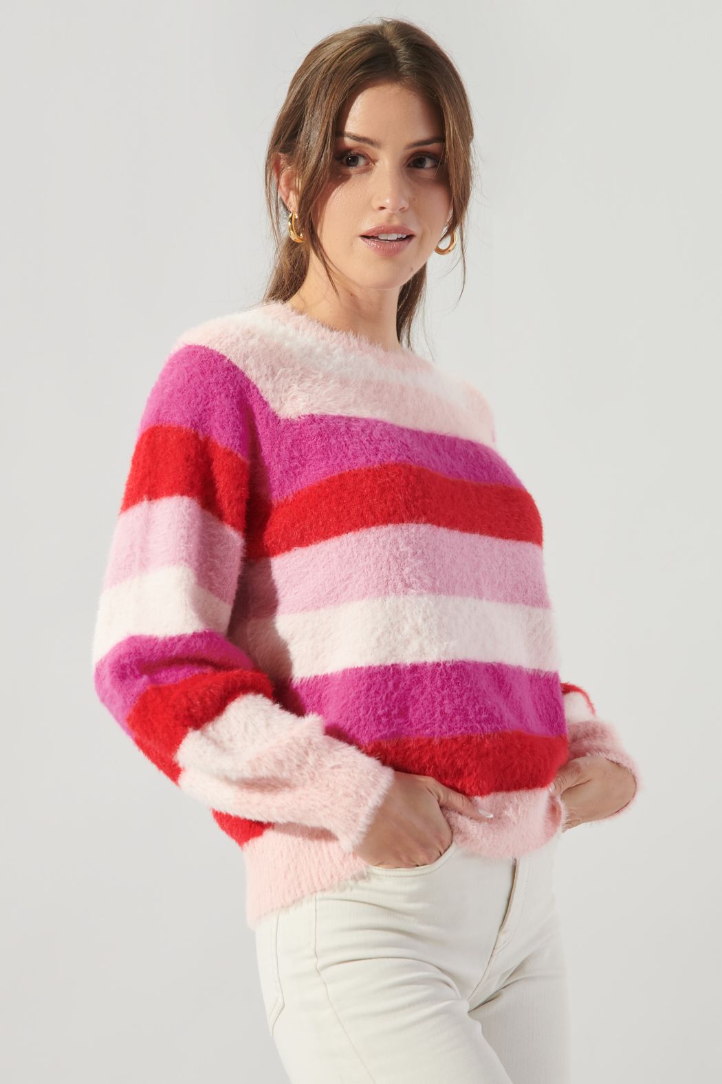 Jelly Stripe Eyelash Sweater - 584A