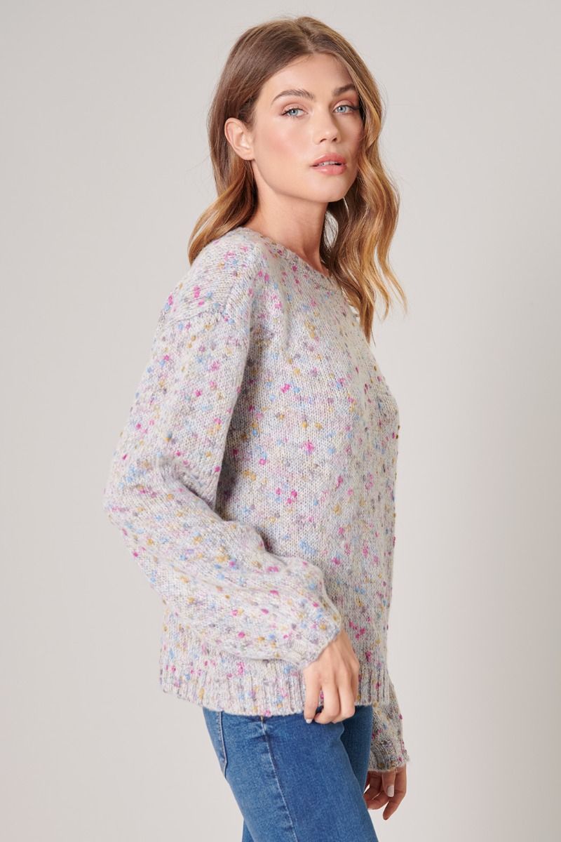 Confetti Speckled Oversized Crew Neck Sweater - 531-4A