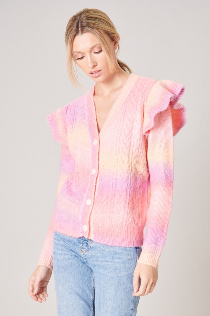 Cotton Candy Skies Ruffle Cable Knit Cardigan - C703