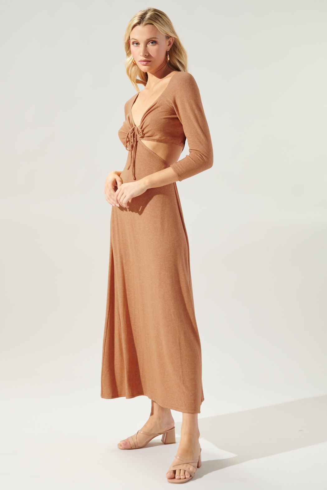 Neada Ruched Cut Out Knit Maxi Dress - A710