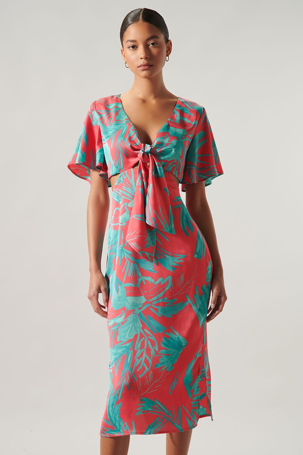 Palm Tropics Joelle Satin Front Tie Midi Dress