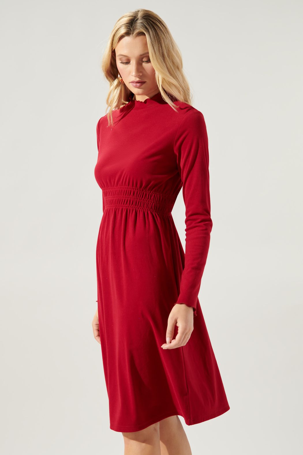 Preslie Mock Neck Smocked Waist Dress - D109