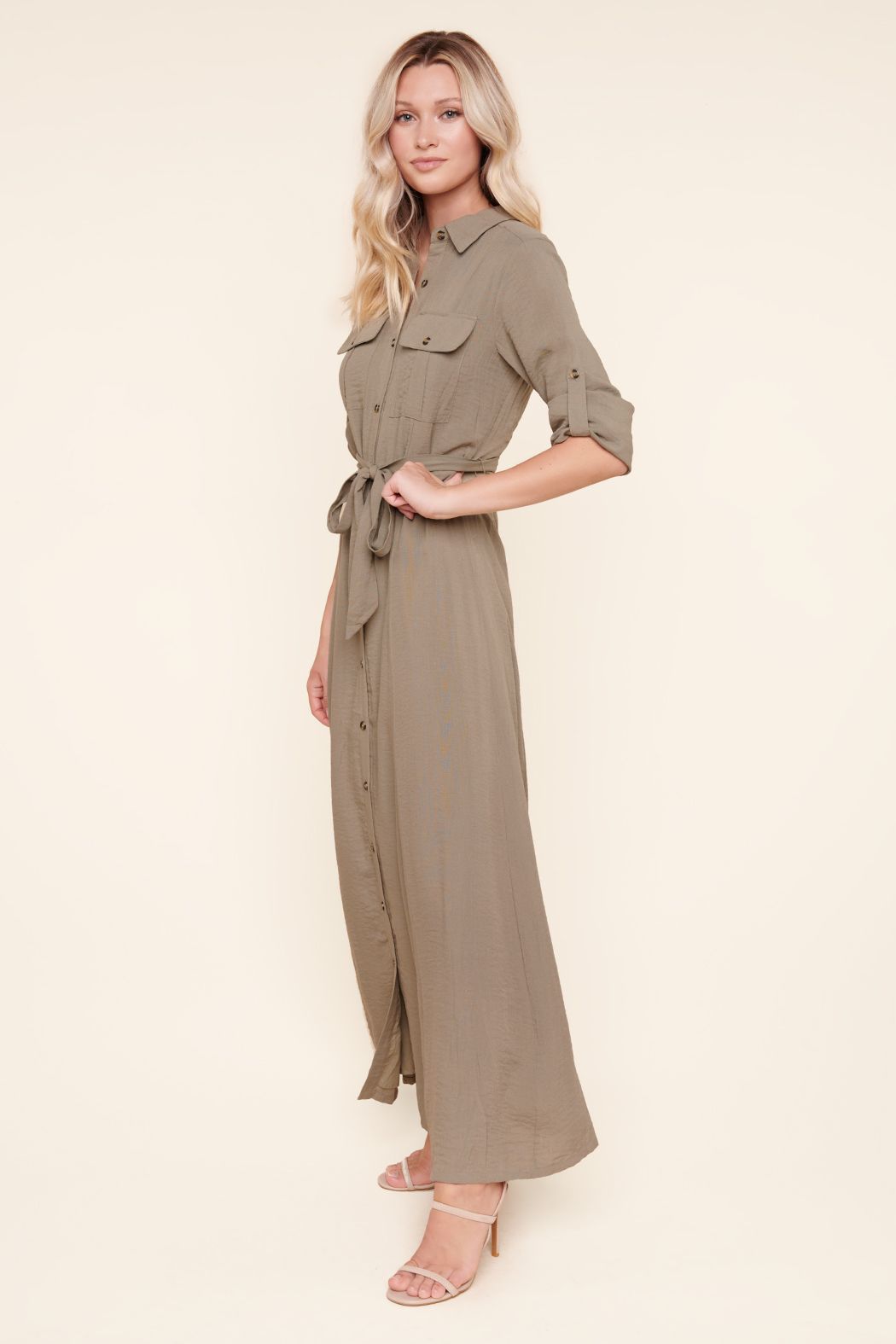 Safari Button Front Maxi Dress - B1004