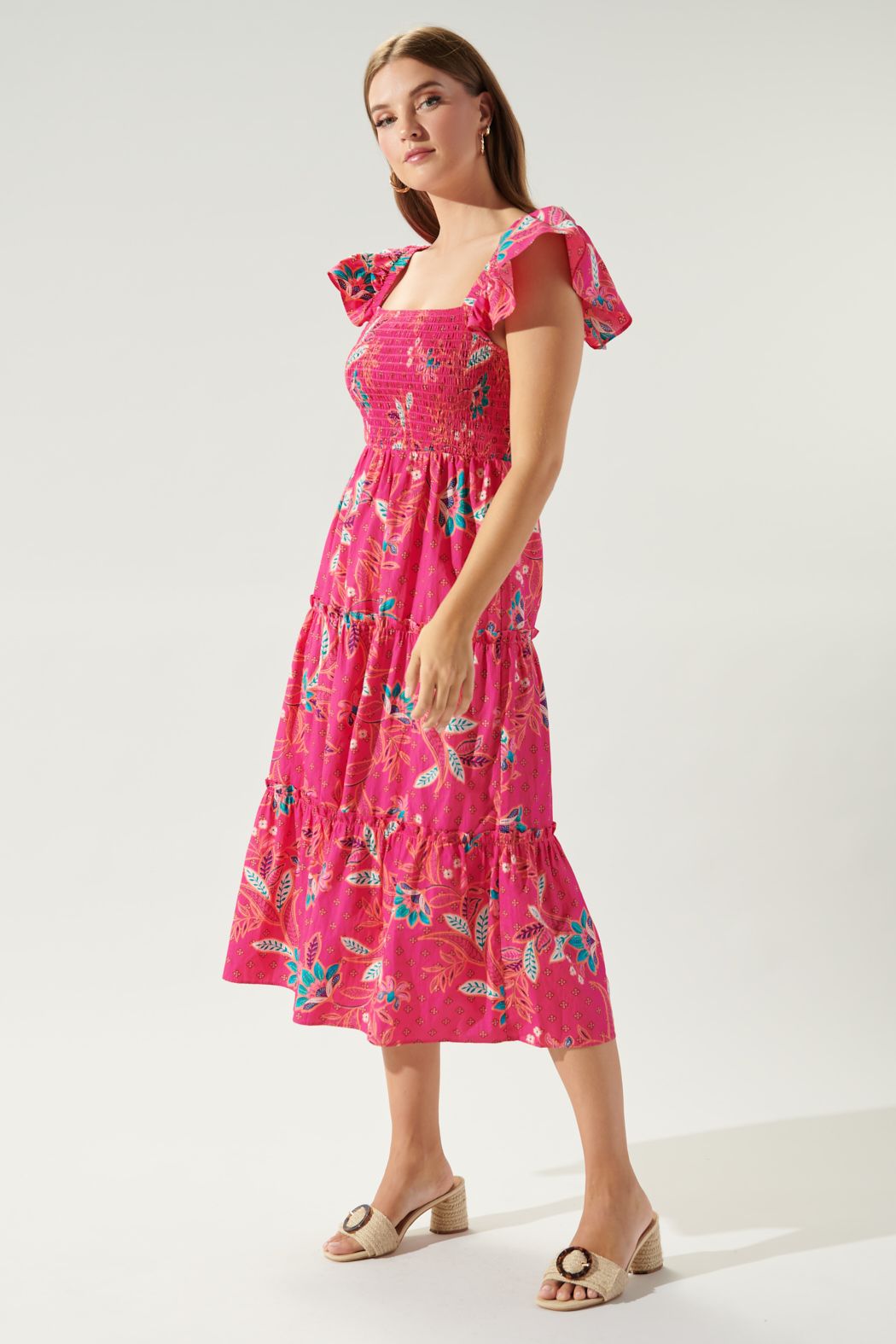 Sable Paisley Lou Smocked Tiered Midi Dress - D211