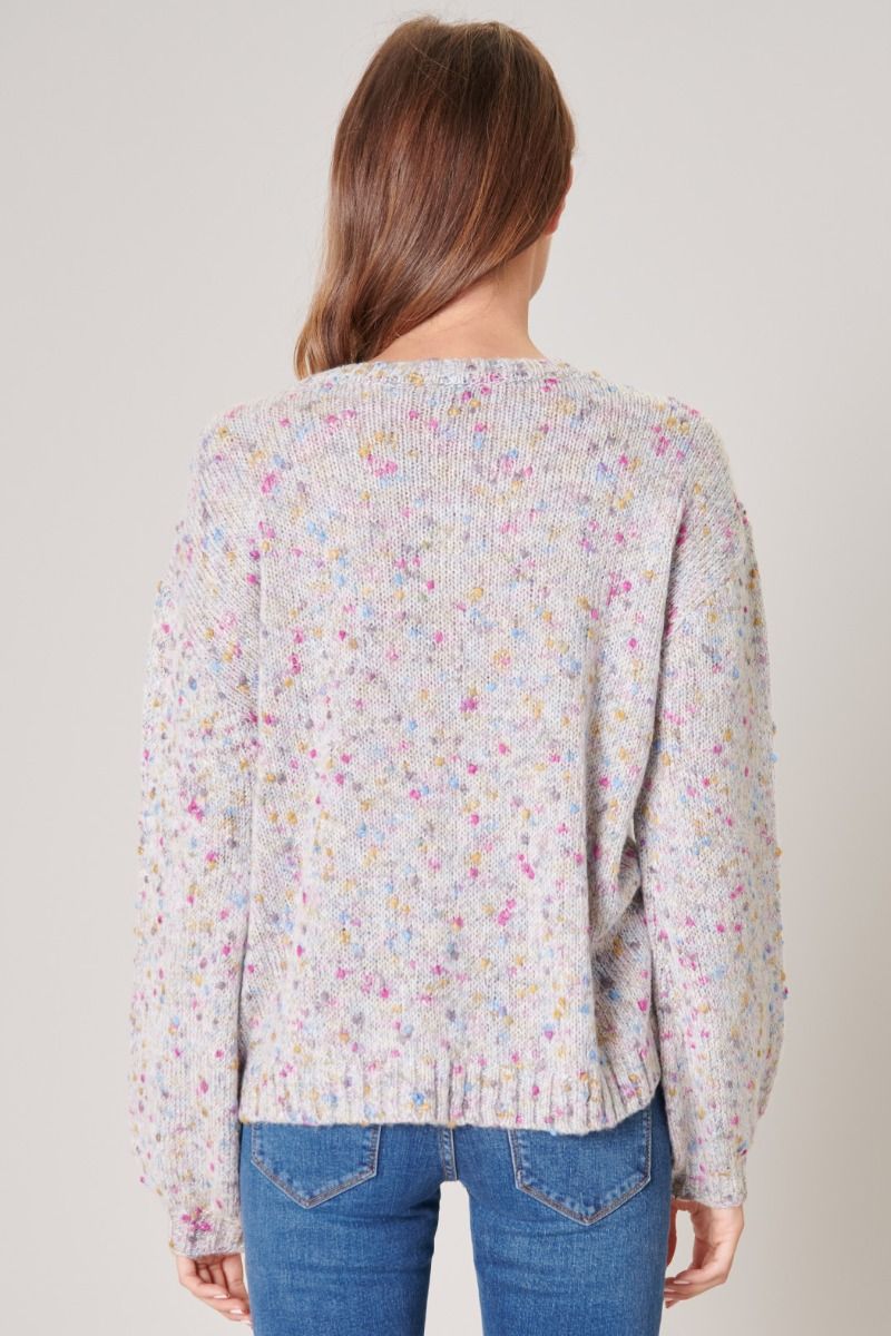 Confetti Speckled Oversized Crew Neck Sweater - 531-4A