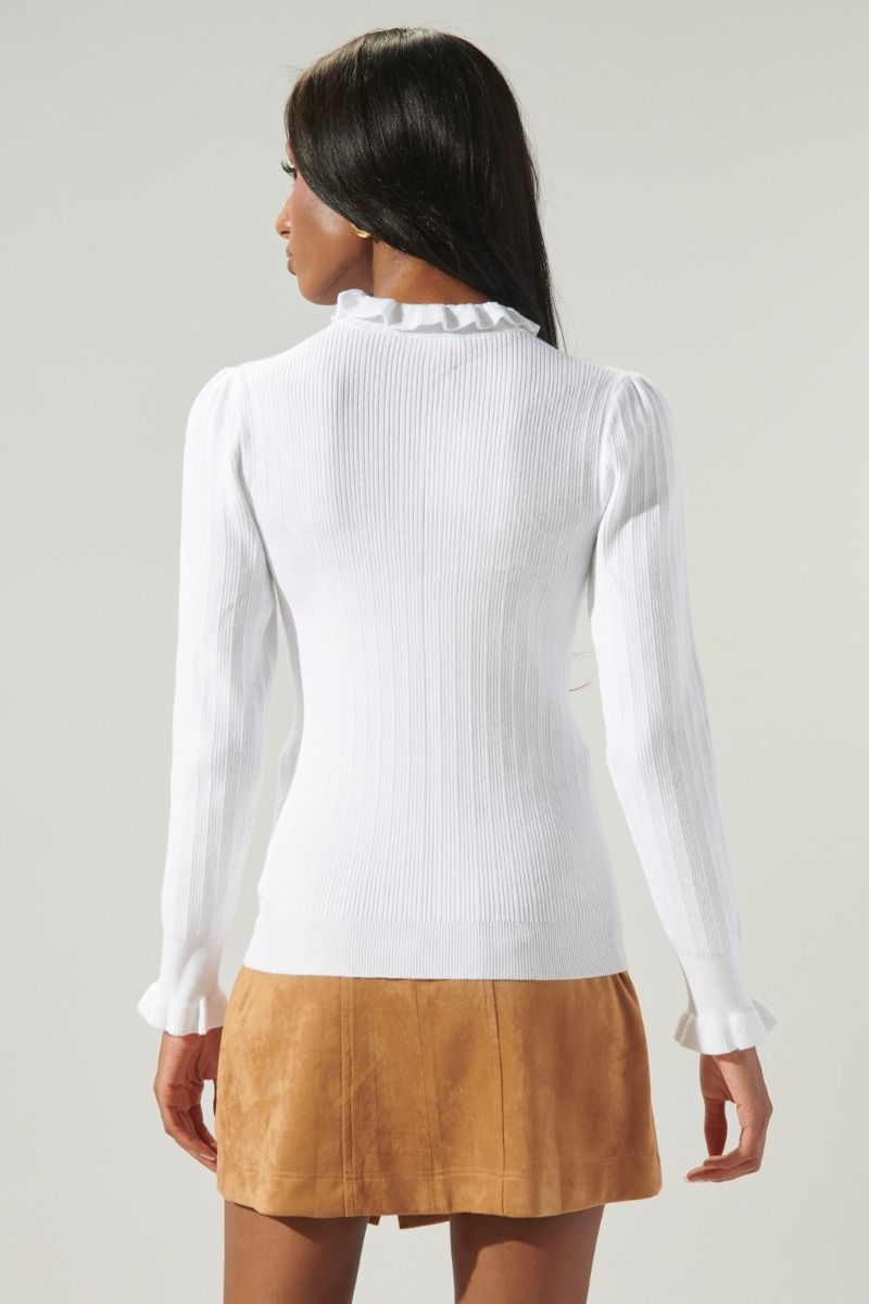 Joeylyn Ribbed Ruffle Sweater Top - D412